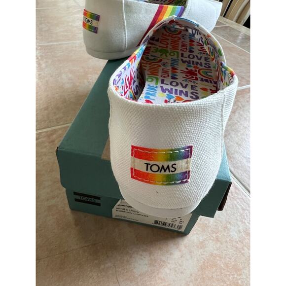 Celebrate Pride, Toms White Unity Rainbow Canvas Alpargata Loafer Flats W Size 6 - Picture 5 of 7